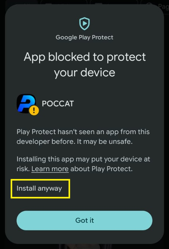 Google Play Protect more details with Install anyway